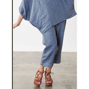 Bryn Walker Blue Pull-On Capri Linen Pants Blue Bologna Size‎ XXS NWT $155